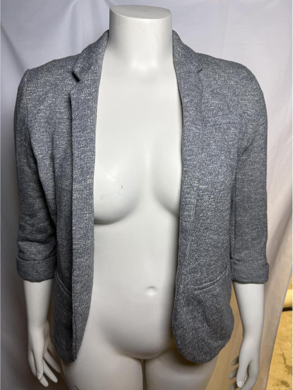 LC Lauren Conrad Women's Gray Knit Open Front Blazer Jacket 3/4 Sleeve